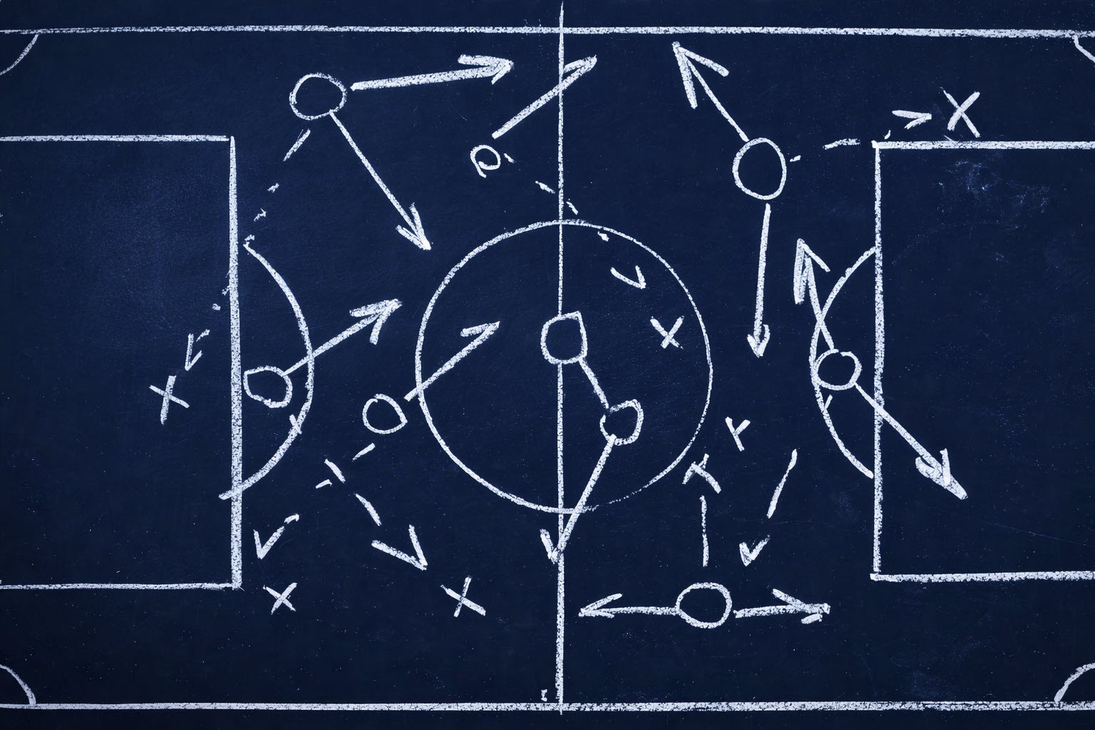 Strategy and movement illustrated on a blue chalkboard