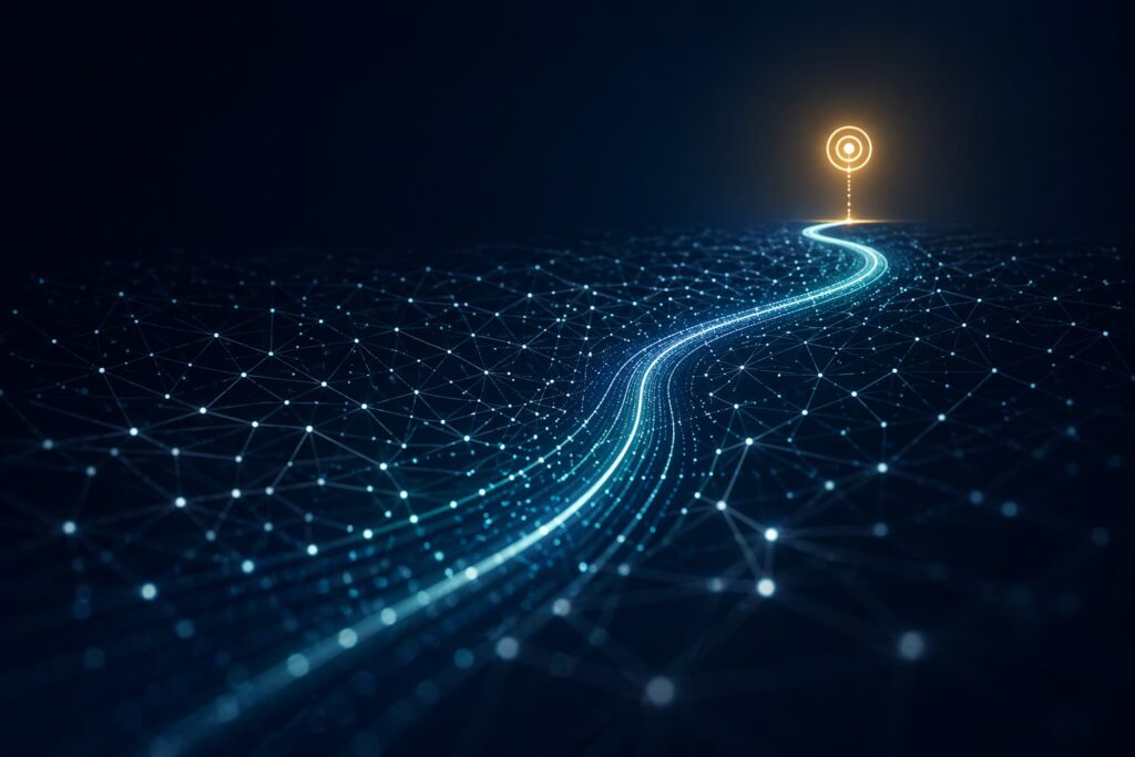a clear, structured pathway
leading toward a single defined destination point - Structured Visibility