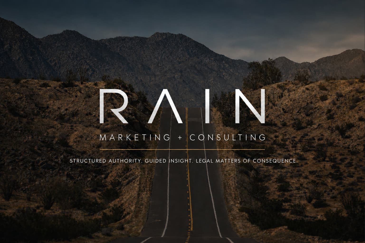 The Copyrighted Logo and Text Design of Rain Marketing + Consulting, Inc. with the Desert Background Web
